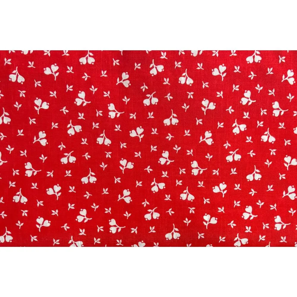 Vintage Springs Industries Red White Heart Floral Cotton Fabric 2 Yds 72